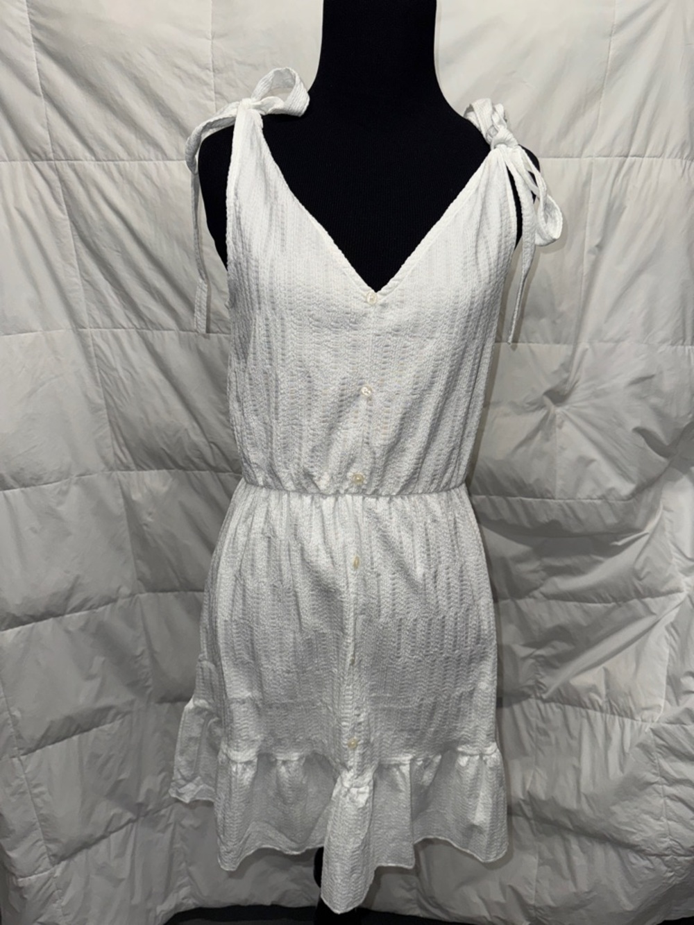 miami White Tie-Shoulder Button Front Sundress